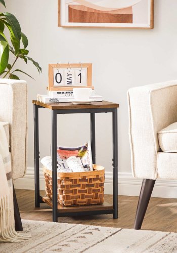 VASAGLE LET272B01 natbord, m. 1 hylde - rustik brun sp�nplade og sort st�l (s�t med 2)