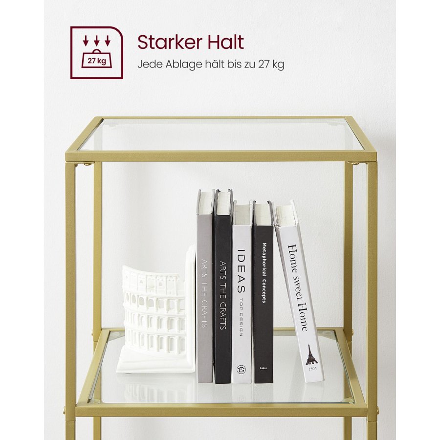 VASAGLE Bogreol, 6-etagers bogreol, slank reol til sovev�relse, badev�relse, hjemmekontor, h�rdet glas, st�lramme, metallisk guld LGT500A01