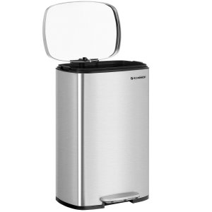 SONGMICS Pedalkorg f&ouml;r k&ouml;k, 50 liters papperskorg, med innerhink av plast, g�ngj&auml;rnsf&ouml;rsett lock, mjukst&auml;ngande, luktt&auml;t och hygienisk, silver LTB050E01