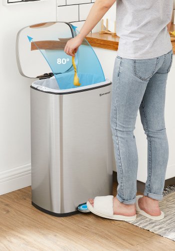 SONGMICS Pedalkorg f&ouml;r k&ouml;k, 50 liters papperskorg, med innerhink av plast, g�ngj&auml;rnsf&ouml;rsett lock, mjukst&auml;ngande, luktt&auml;t och hygienisk, silver LTB050E01