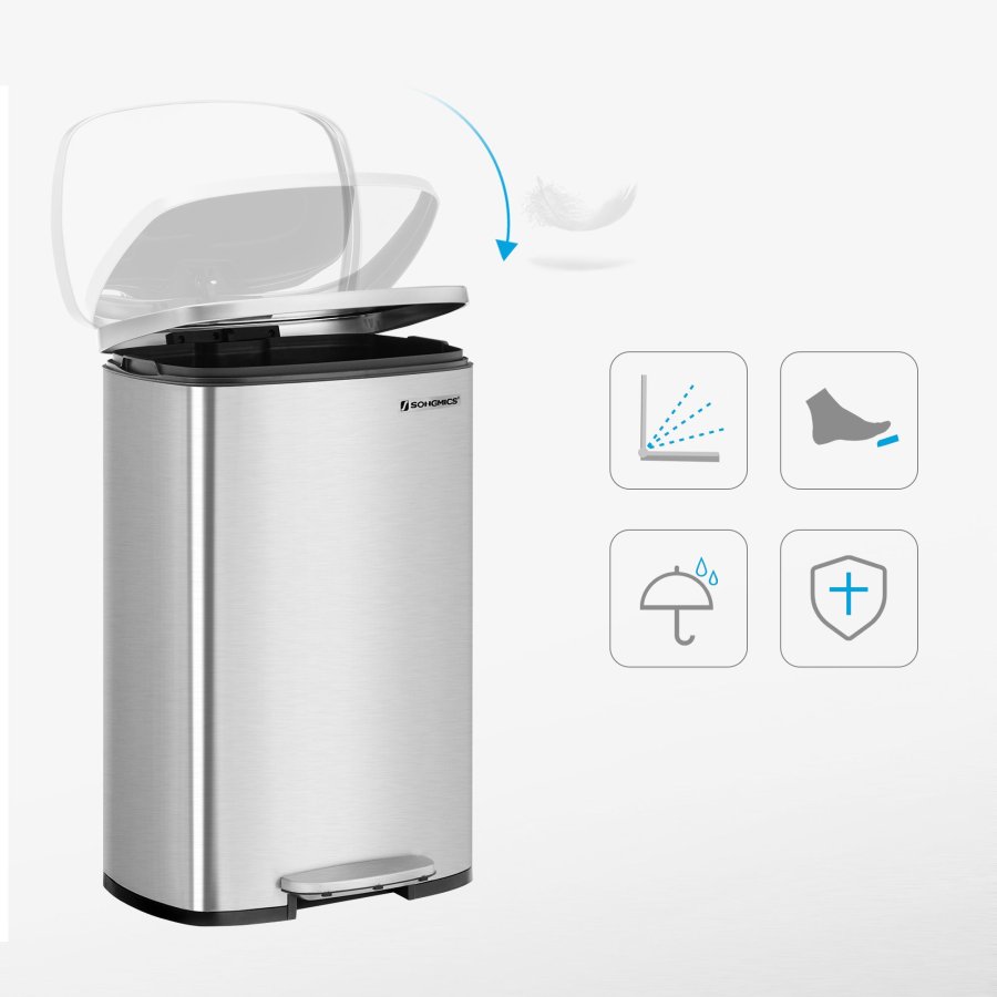 SONGMICS Pedalkorg f&ouml;r k&ouml;k, 50 liters papperskorg, med innerhink av plast, g�ngj&auml;rnsf&ouml;rsett lock, mjukst&auml;ngande, luktt&auml;t och hygienisk, silver LTB050E01