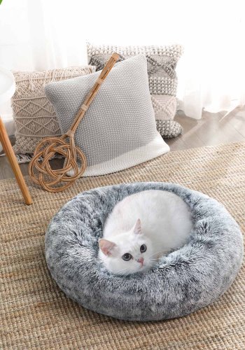 FEANDREA Donut seng til katte og hunde, m. aftageligt vaskbart betr�k, rund - gr� plys (�50)