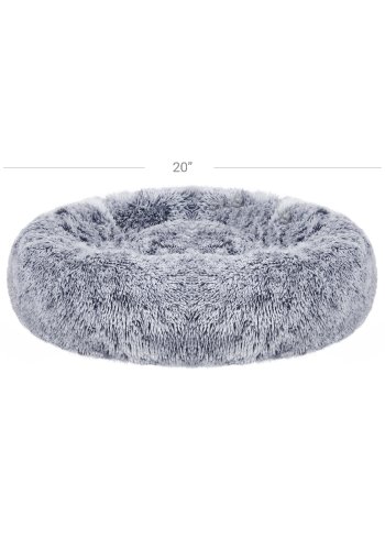 FEANDREA Hundeseng, Donut Katteseng, Bl�d Beroligende K�ledyrsseng med Aftageligt, Vaskbart Betr�k, Bl�d Lang Plys, 50 cm, Gr�