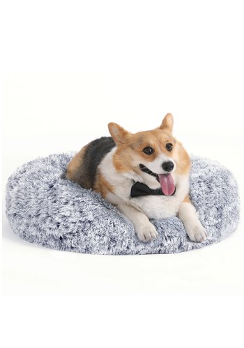 FEANDREA Donut seng til katte og hunde, m. aftageligt vaskbart betr�k, rund - gr� plys (�70)