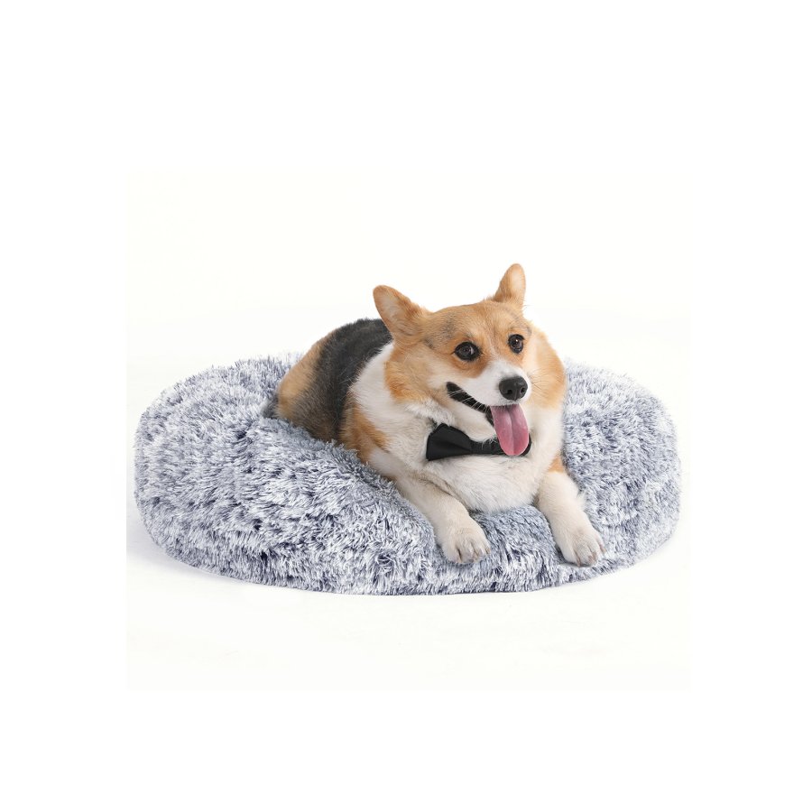 FEANDREA Hundeseng, Donut Katteseng, Bl�d Beroligende K�ledyrsseng med Aftageligt, Vaskbart Betr�k, Bl�d Lang Plys, 70 cm, Gr�