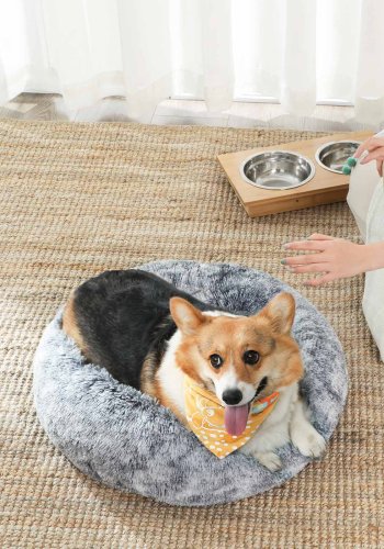 FEANDREA Donut seng til katte og hunde, m. aftageligt vaskbart betr�k, rund - gr� plys (�70)