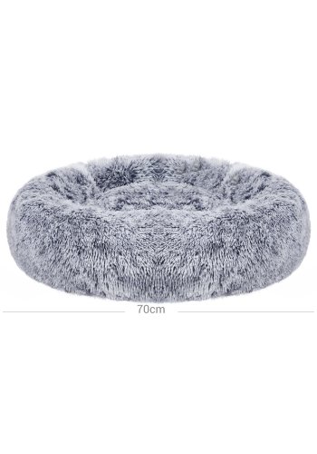 FEANDREA Hundeseng, Donut Katteseng, Bl�d Beroligende K�ledyrsseng med Aftageligt, Vaskbart Betr�k, Bl�d Lang Plys, 70 cm, Gr�