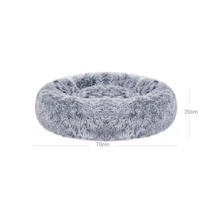 FEANDREA Hundeseng, Donut Katteseng, Bl�d Beroligende K�ledyrsseng med Aftageligt, Vaskbart Betr�k, Bl�d Lang Plys, 70 cm, Gr�