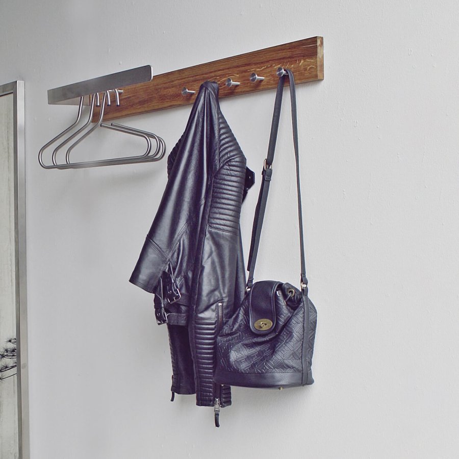 SPINDER DESIGN rektangulr Noa knaggrekke, m. 5 kroker og hengerstang - stl