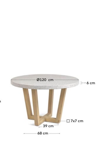 KAVE HOME Shanelle spisebord, rundt - hvit terrazzo og massivt akasietre ( 120)