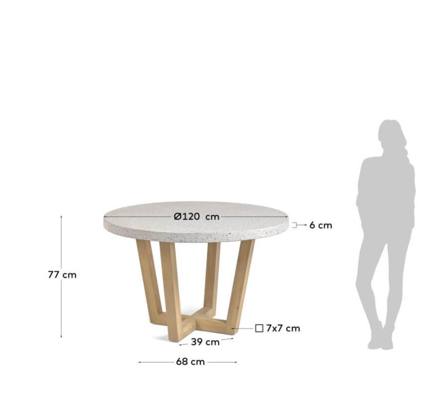KAVE HOME Shanelle spisebord, rundt - hvit terrazzo og massivt akasietre ( 120)