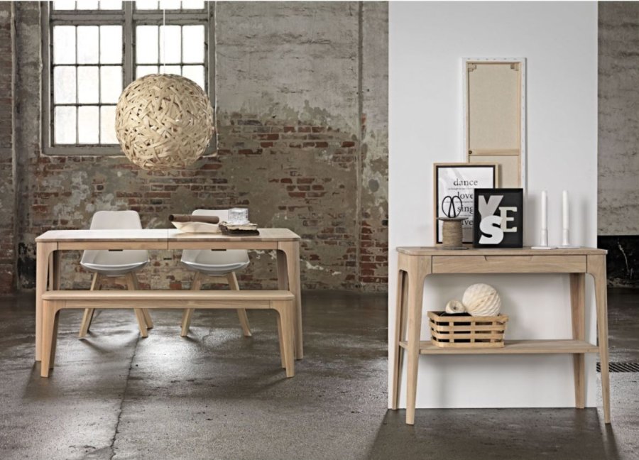 Grandeur spisebord, m. 1 ekstra bord - naturlig eikefiner og eik (90x160-210)