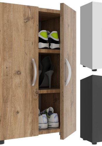 VCM NORDIC Ulas 3-Fach Schuhschrank, m. 2 Türen, 2 Einlegeböden - Holz anthrazitgrau