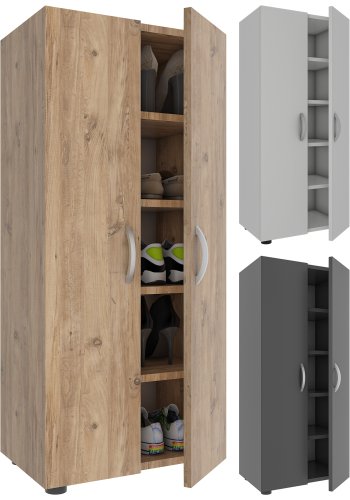 VCM NORDIC Ulas 5-Fach Schuhschrank, m. 2 Türen, 4 Einlegeböden - Naturholz