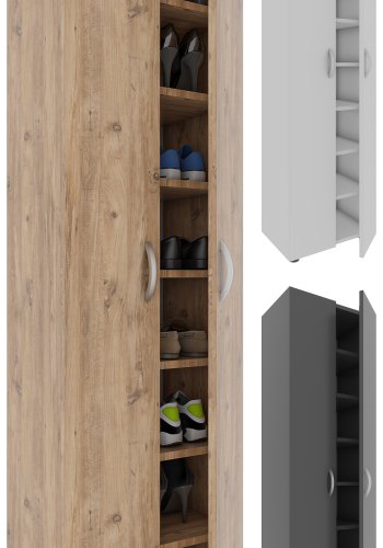 VCM NORDIC Ulas Schuhschrank mit 8 Fächern, m. 2 Türen, 7 Einlegeböden - Holz weiß