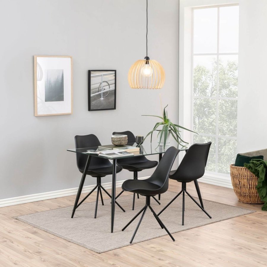 ACT NORDIC Wilma Esstisch - Klar-/Schwarzglas, mit Glasplatte und schwarzen Beinen, rechteckig, inkl. Kunststofffüße, (75x140x80)