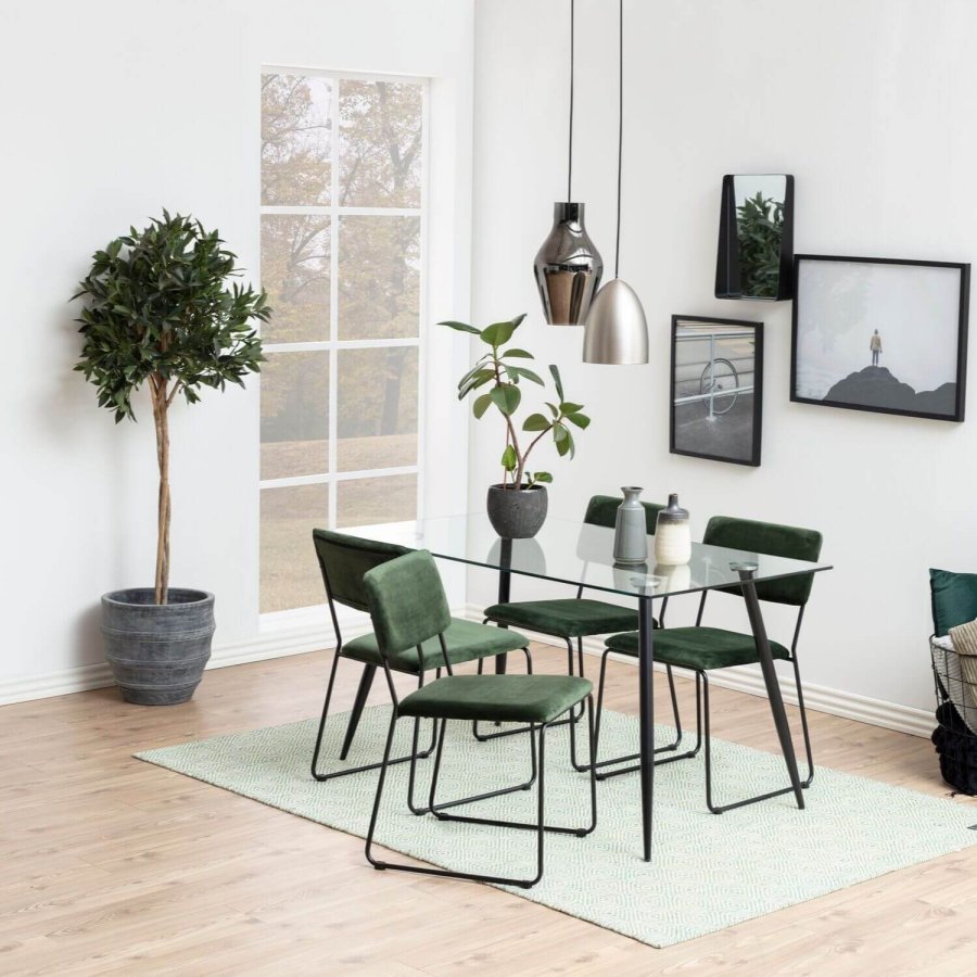 ACT NORDIC Wilma Esstisch - Klar-/Schwarzglas, mit Glasplatte und schwarzen Beinen, rechteckig, inkl. Kunststofffüße, (75x140x80)