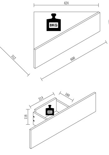 VCM NORDIC Usal S Eckwandregal, m. 1 Schublade - anthrazitgraues Holz (60x42,4)
