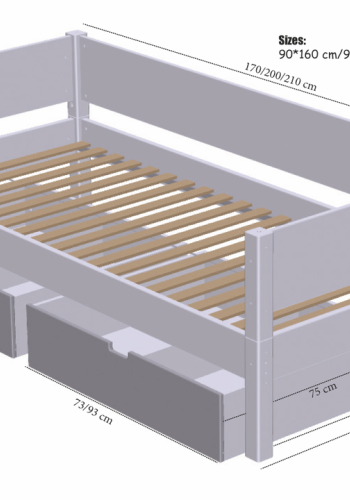 Manis-H Mimer Enkels�ng med designs�nggrind och l�dor - 160 cm - 90x160