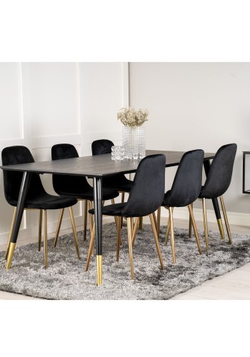 VENTURE DESIGN Polar spisebordstol - svart velour og messing folie metall