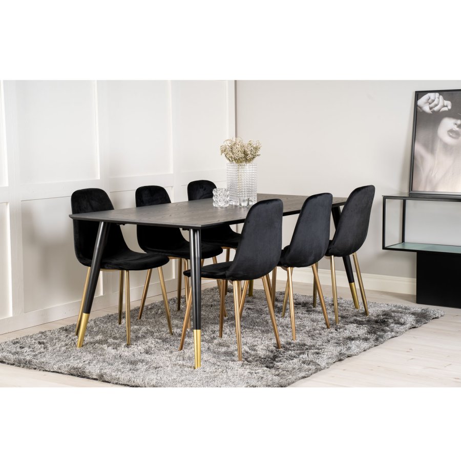 VENTURE DESIGN Polar spisebordstol - svart velour og messing folie metall