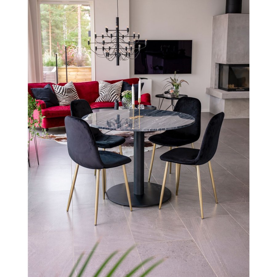 VENTURE DESIGN Polar spisebordstol - svart velour og messing folie metall