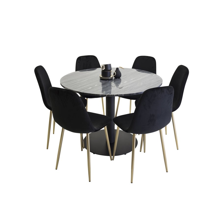 VENTURE DESIGN Polar spisebordstol - svart velour og messing folie metall