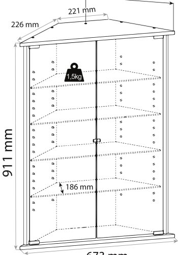 Jecka hjrneskab med LED, m 2 lger og 4 hylder - glas og hvid tr