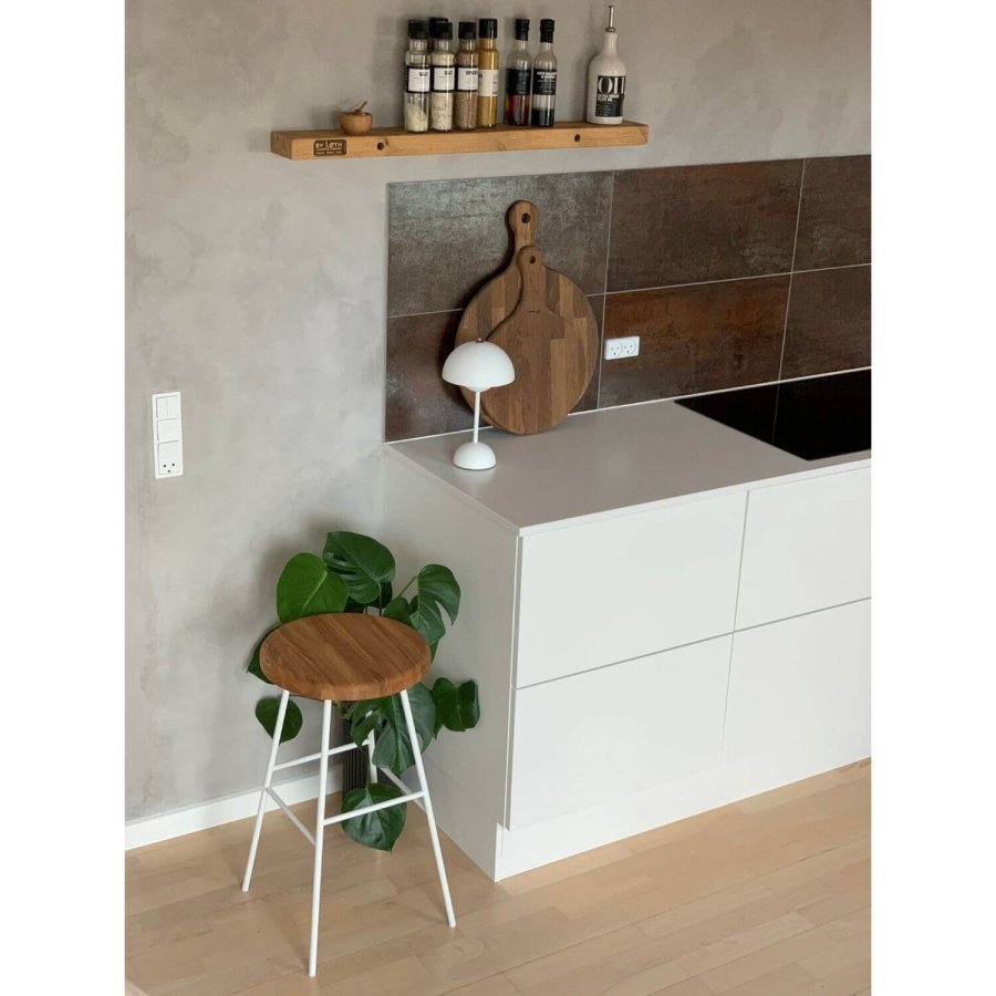 NOCNOI Vile barstol, m. fodsttte - natur egetr og hvid metal