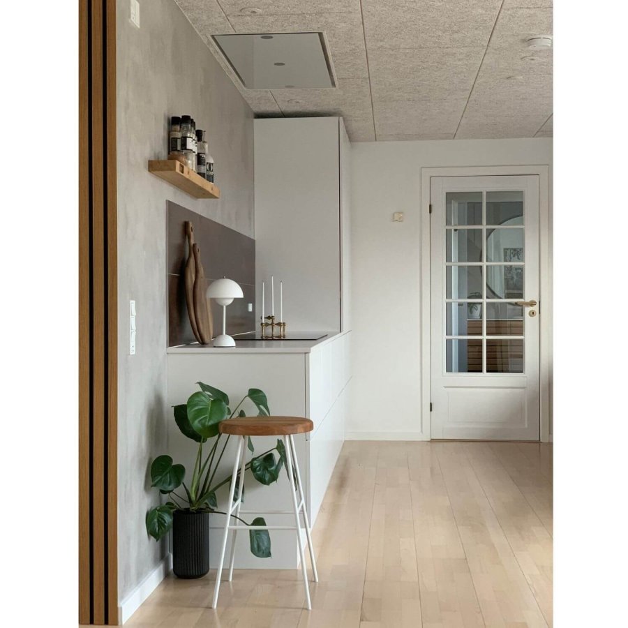 NOCNOI Vile barstol, m. fodsttte - natur egetr og hvid metal