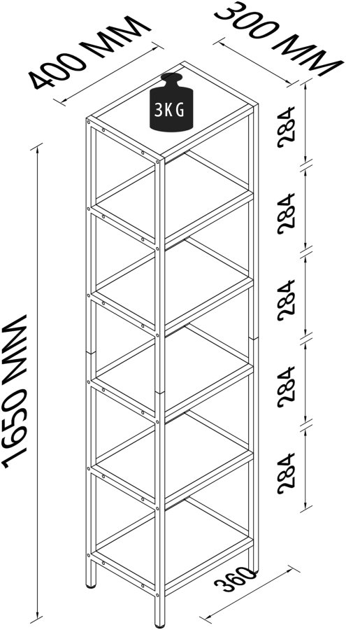 VCM NORDIC Vinali M bokhylle, m. 4 hyller - brun melamin og svart jern