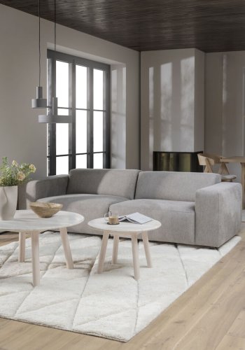 ROWICO Taransay salongbord, rundt - beige travertin og hvitkalket eik (90)