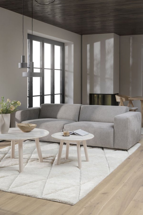 ROWICO Taransay salongbord, rundt - beige travertin og hvitkalket eik (90)