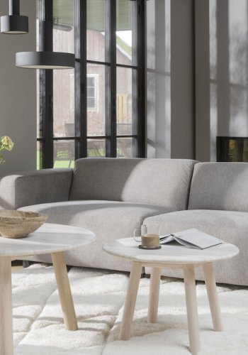 ROWICO Taransay salongbord, rundt - beige travertin og hvitkalket eik (90)