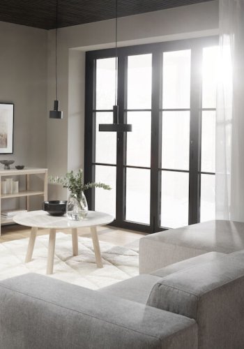 ROWICO Orwel konsolbord, m. 2 hylder - beige travertin og hvidvasket eg (140x40)