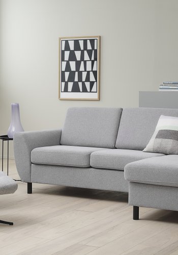 Wendy sett 1 3D sofa, med sjeselong - grtt polyesterstoff og sort tre