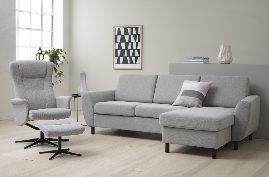 Wendy sett 1 3D sofa, med sjeselong - grtt polyesterstoff og sort tre
