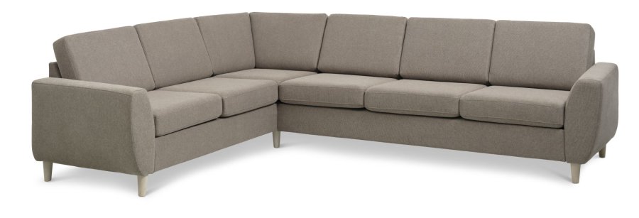 Wendy sett 7 hjrnesofa - antilope beige polyesterstoff og naturlig tre