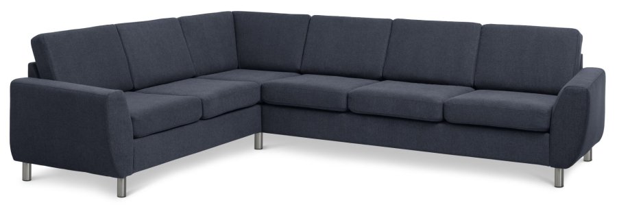 Wendy sett 7 hjrnesofa - bl polyesterstoff og brstet aluminium