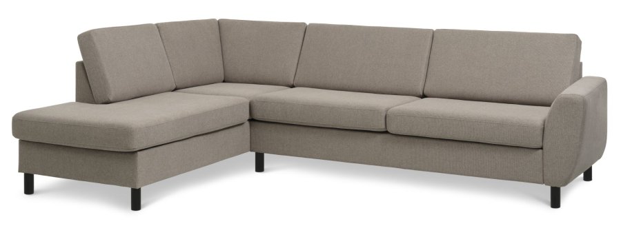 Wendy sett 2 OE venstre sofa, m. sjeselong - antilope beige polyesterstoff og svart tre