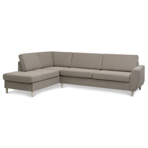 Wendy set 2 OE vänster soffa, med schäslong - antilop beige polyestertyg och naturligt trä