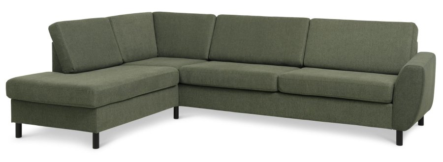 Wendy sett 2 OE venstre sofa, m. sjeselong - vinter mosegrnt polyesterstoff og sort tre