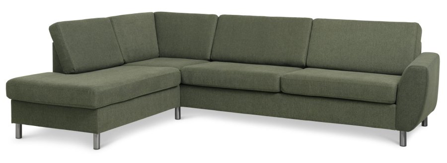 Wendy sett 2 OE venstre sofa, m. sjeselong - vinter mosegrnt polyesterstoff og brstet aluminium