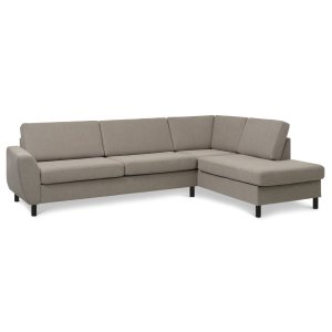 Wendy set 3 OE höger soffa, m. schäslong - antilop beige polyestertyg och svart trä