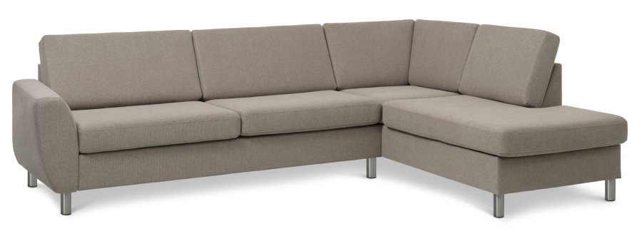 Wendy sett 3 OE hyre sofa, m. sjeselong - antilope beige polyesterstoff og brstet aluminium