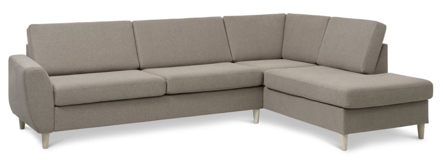 Wendy sett 3 OE hyre sofa, m. sjeselong - antilope beige polyesterstoff og naturlig tre