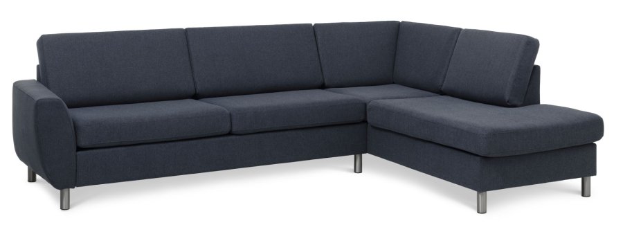 Wendy sett 3 OE hyre sofa, m. sjeselong - bl polyesterstoff og brstet aluminium