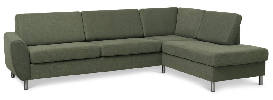 Wendy sett 3 OE hyre sofa, m. sjeselong - vinter mosegrnt polyesterstoff og brstet aluminium