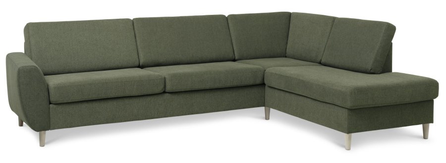 Wendy sett 3 OE hyre sofa, m. sjeselong - vinter mosegrnt polyesterstoff og naturlig tre