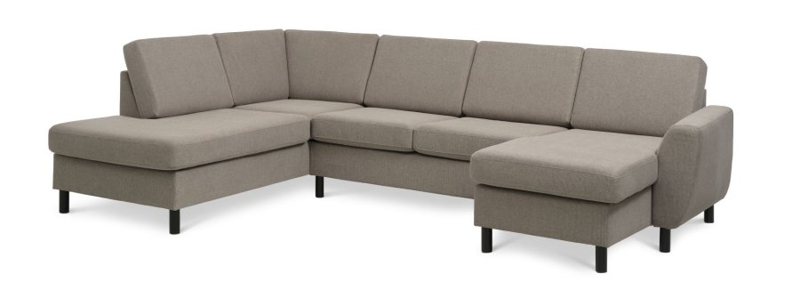 Wendy sett 4 U OE venstre sofa, m. sjeselong - antilope beige polyesterstoff og svart tre